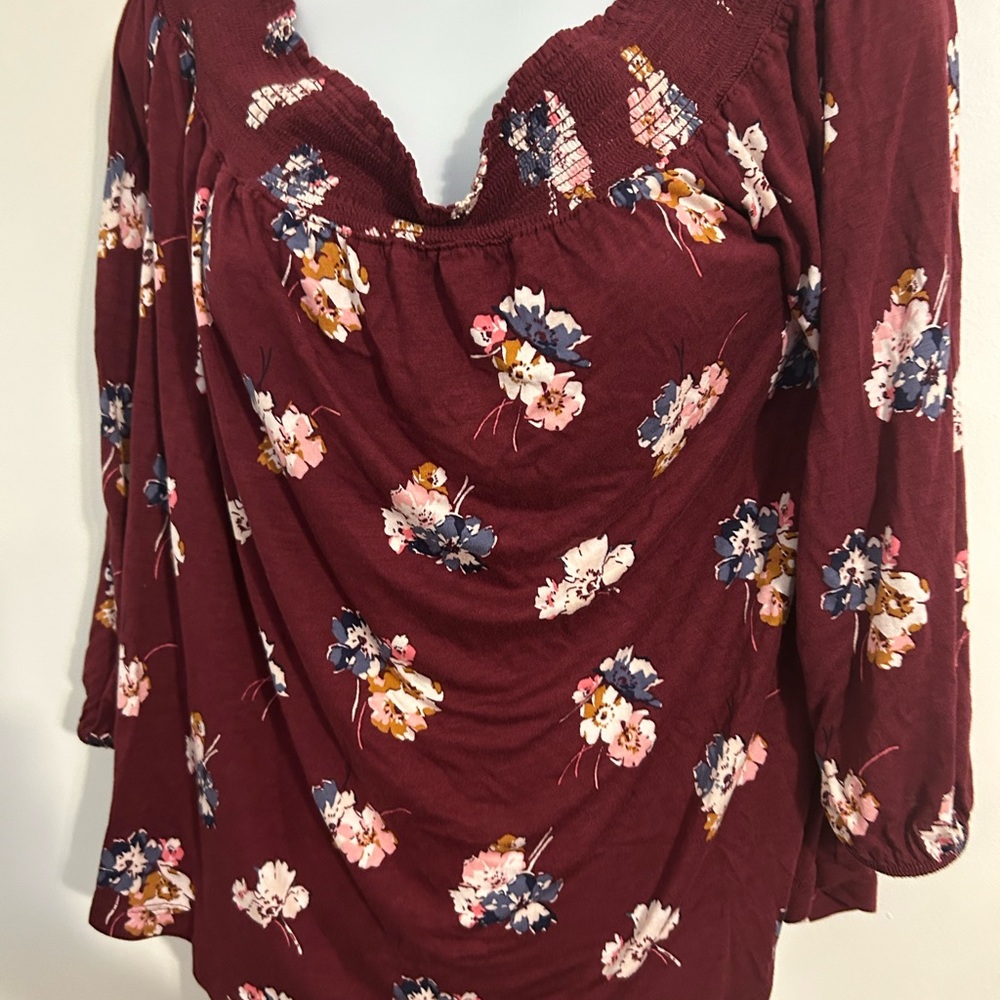 Private Label Burgundy Floral Blouse  top1